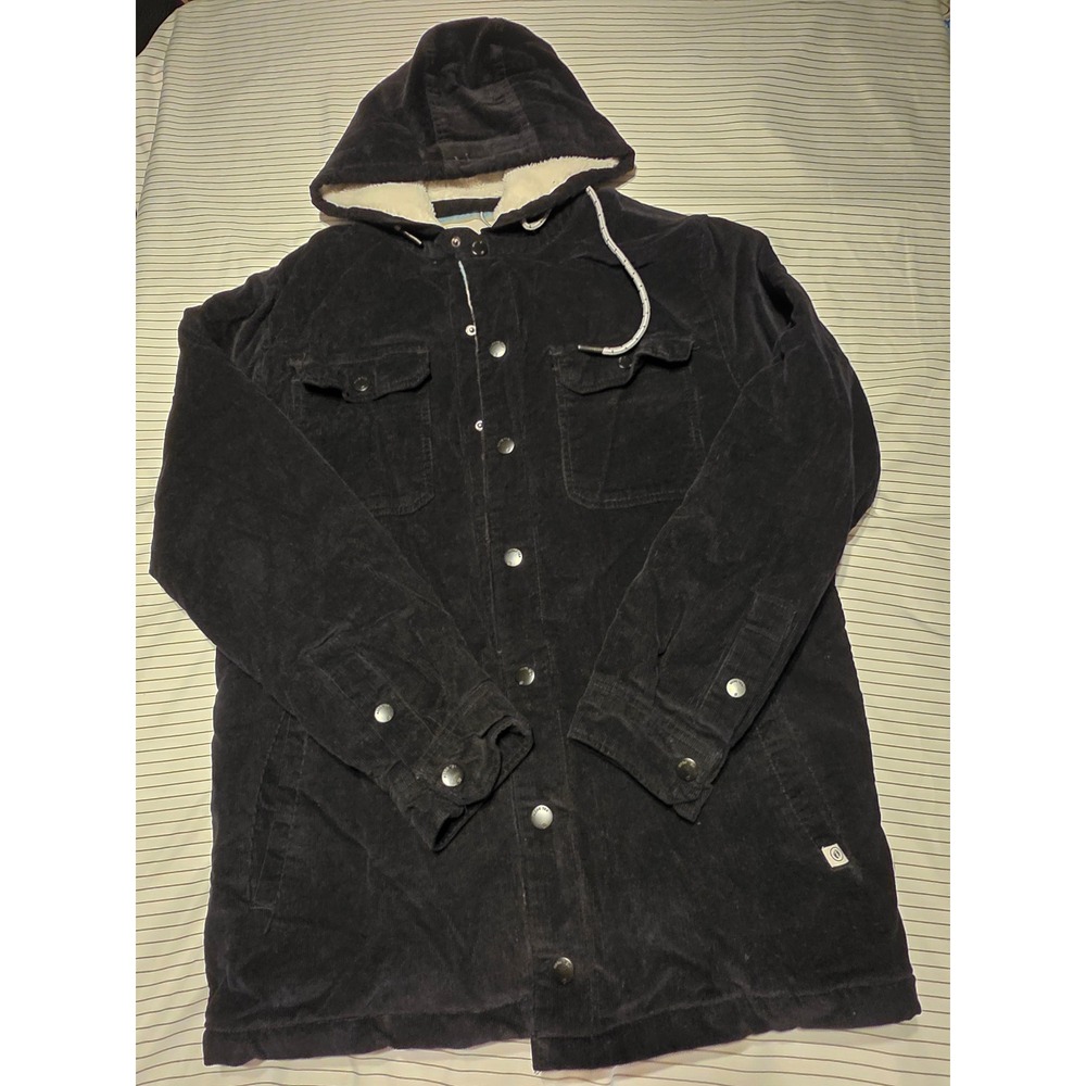 1060 Hang Ten Black Corduroy Sherpa Hooded Jacket Mens M H08102701X